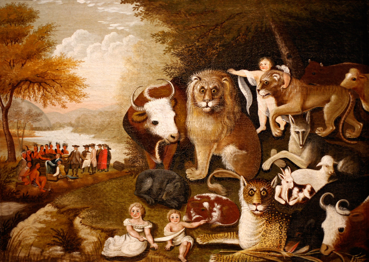 Edward Hicks, The Peaceable Kingdom. Oil on canvas, between 1830 and 1840. Brooklyn Museum, Dick S. Ramsay Fund, 40.340.